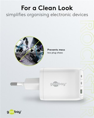 Nabíjačka USB 230V 3port, 1xUSB A, 2xUSB Typ C, 65W, Power Delivery, GaN, biela