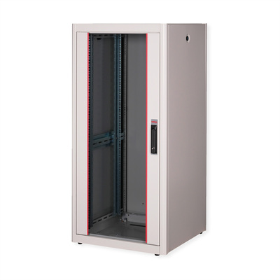 19" Rack na podlahu 26U, 1300x600x600mm (HxWxD), BASIC, sklenené dvere, sivý