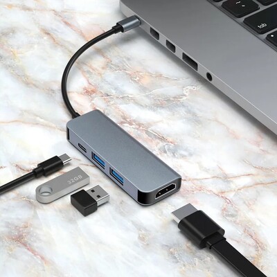 Dokovacia Stanica USB Typ C, HDMI,USB-A 3.2, USB-A 2.0, PD 100W, 4K@30Hz, 0.1m, čierna/sivá