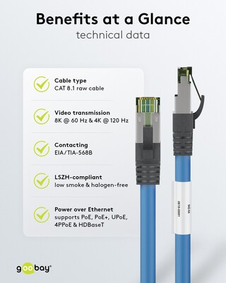S/FTP (PiMF) Patchkábel LSOH 5m cat.8, modrý, Cu, 40GBit/s, 2000MHz