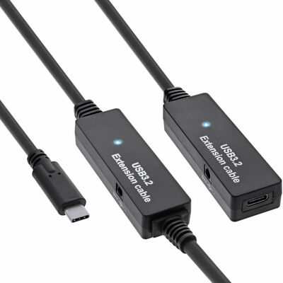 Kábel USB 3.2 Gen 1, Typ C CM/AF 10m, 5Gbps, čierny, predlžovací, aktívny