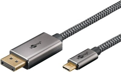 Kábel USB 3.1 Typ C na DisplayPort M/M 1m, gen.2, 4K2K@60Hz, čierny/sivý, oplet, pozl. konektor