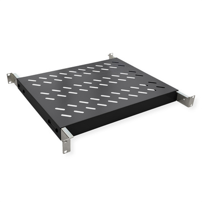 19" Polica 570mm, max.50 kg, 1U, zadné podpery, sada skrutiek a podložiek v balení, čierna