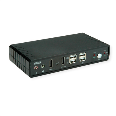 KVM switch/prepínač 2PC, HDMI, Dual Head, USB 2.0, hub, audio, 4K@60Hz