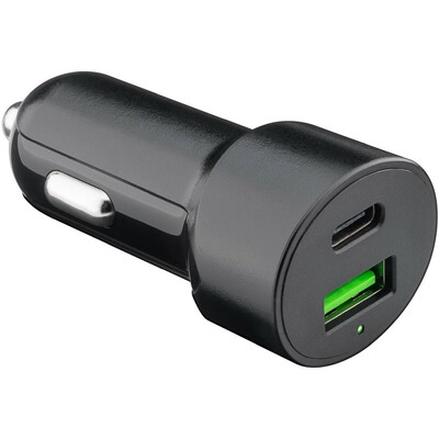 Nabíjačka USB do auta 2port, 1xUSB A, 1x USB Typ C, 3A, 48W, Power Delivery, Fast Charge, čierna