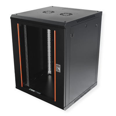 19" Rack na stenu 15U, čierny, 779x600x600mm (HxWxD), odnímateľné bočnice