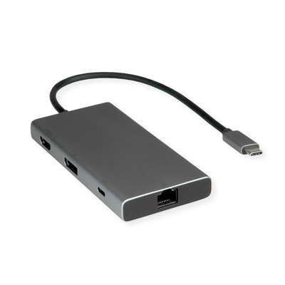 Dokovacia Stanica USB Typ C, HDMI+DisplayPort, 2xUSB-A, 2xUSB-C, LAN, PowerDelivery, 4K@60Hz, 0.2m, 