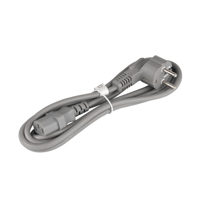 Kábel sieťový 230V, vidlica (CEE7/7) lomená - C13, 2m, 0.75mm², 10A, sivý