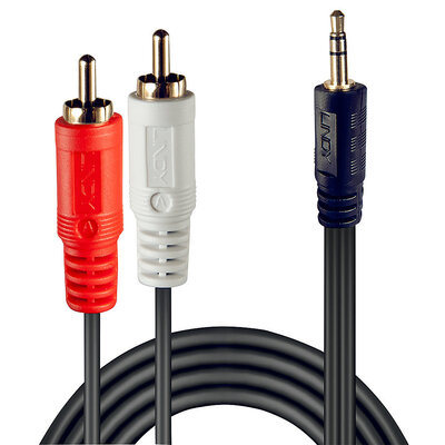 Kábel 3.5mm stereo/2xCinch M/M 1m, čierny, pozl. konektor, Premium