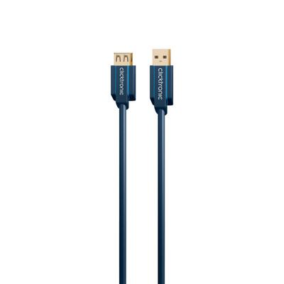 Kábel USB 3.2 Gen 1, A-A M/F 1.8m, 5Gbps, modrý, predlžovací, ClickTronic, pozl. kon.