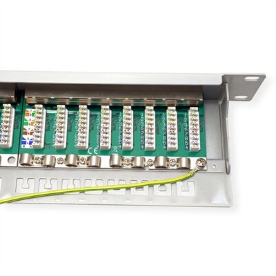 19" Patch panel 24port cat.6a, tienený s uzemnením, celokovový, 1U, sivý
