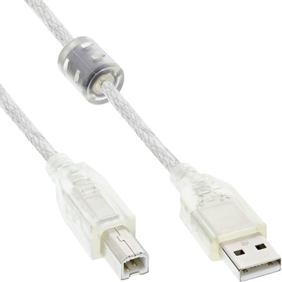 Kábel USB 2.0 A-B M/M 5m, High Speed, transparentný, pozl. konektor, s feritom