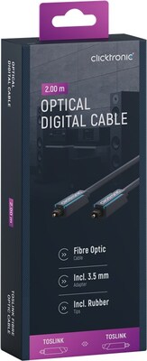 Kábel Toslink audio optický SPDIF prepojovací M/M 2m, ø6.0mm, modrý, ClickTronic