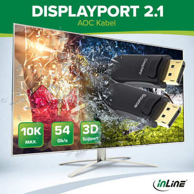Kábel DisplayPort M/M 50m, 10K@60Hz, v2.1, 54Gbps, čierny, pozl.kon., jednosmerný, aktívny, optický