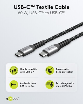 Kábel USB 2.0 Typ C CM/CM 2m, High Speed, Power Delivery 60w 20V3A, čierny/sivý