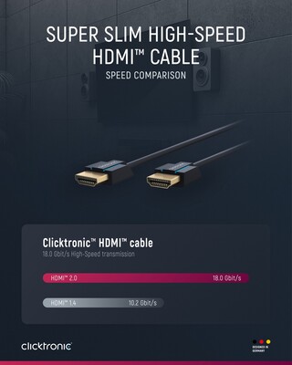 Kábel HDMI M/M 2m, High Speed+Eth, 4K@60Hz, HDMI 2.0, 18G, pozl. konektor, modrý, Slim, C