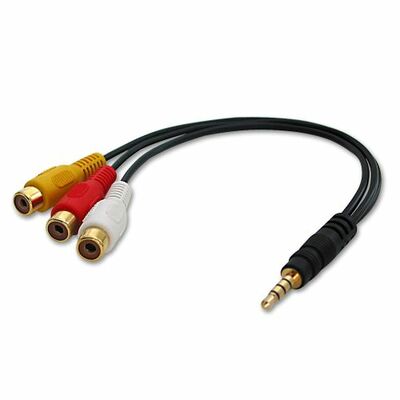 Kábel 3,5mm 4pin audio video jack/3xCinch M/F 0.25m, čierny, pozl. konektor