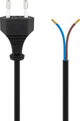 Kábel sieťový 230V, 2pin vidlica (CEE7/16) priama - dutinky, 1.5m, 0.75mm², 2.5A, surový, čierny