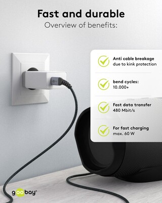 Kábel USB 2.0 Typ C CM/CM 2m, High Speed, Power Delivery 60w 20V3A, čierny/sivý