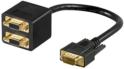 Káblová redukcia VGA na 2xVGA, M/F, 20cm, Y-kábel, pozl. konektor, čierna