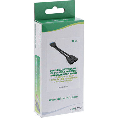Kábel USB 3.2 Gen 1, interný, 2x USB A samica / mainboard header 0.15m, čierny