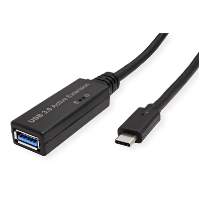 Kábel USB 3.2 Gen 1, Typ C CM/AF 5m, 5Gbps, predlžovací, čierny, aktívny