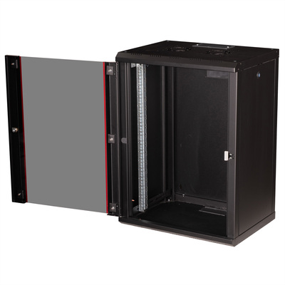 19" Rack na stenu 16U, čierny, 818x600x450mm (HxWxD), RAL9005, PRO, odnímateľné bočnice