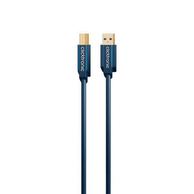 Kábel USB 3.2 Gen 1, A-B M/M 3m, 5Gbps, modrý, ClickTronic, pozl. kon.