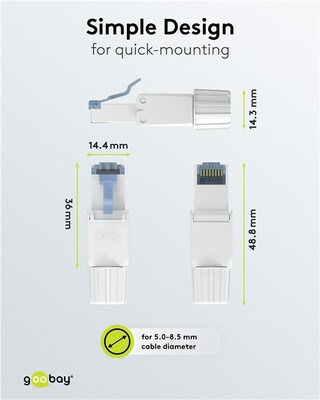Konektor 8/8 RJ45 cat.6a, UTP 10Gbit, na drôt, montáž bez klieští AWG 22-24, biely skrutkovací