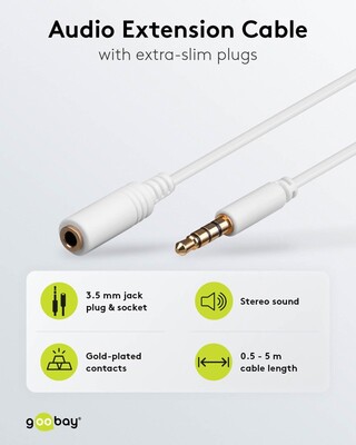 Kábel 3.5mm 4pin audio M/F predlžovací 0.5m, biely, pozl. konektor