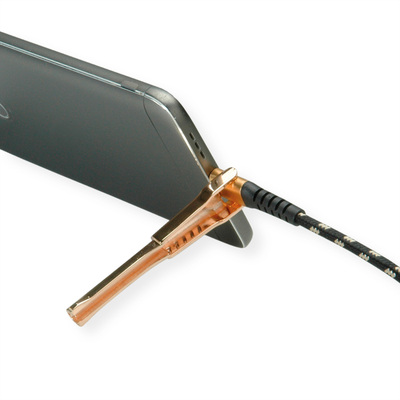 Kábel USB 2.0 AM/CM Typ C 1m, High Speed, čierny/zlatý, integrovaný držiak/podpera, Gold