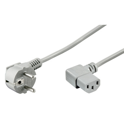 Kábel sieťový 230V, vidlica (CEE7/7) lomená - C13 zahnutý (doprava), 2m, 0.75mm², 10A, sivý