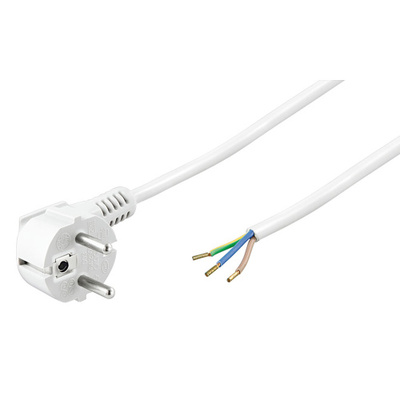 Kábel sieťový 230V, vidlica (CEE7/7) lomená - dutinky, 2m, 0.75mm², 16A, surový, biely