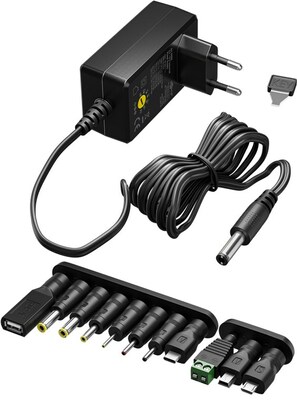 Adaptér NTS 1500mA Univerzálny 3-12V, 18W, 1.8m kábel, konektory: DC, USB(mini, micro, A, C), čierny