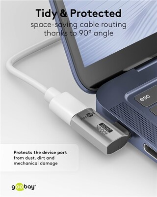 Adaptér USB 4, Typ C, CM/CF, zahnutý 90° (do prava/ľava), 40Gbps, PD 240W, sivý/čierny