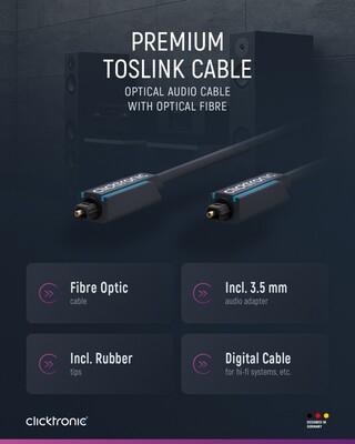 Kábel Toslink audio optický SPDIF prepojovací M/M 0.5m, ø6.0mm, modrý, ClickTronic