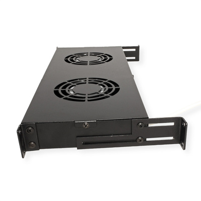 19" Ventilačná jednotka, 2 vetráky, 1U, s termostatom, čierna