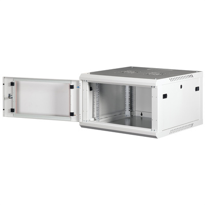 19" Rack na stenu 6U, sivý, 379x600x600mm (HxWxD), odnímateľné bočnice