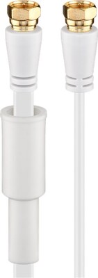 Kábel satelitný, koax F-konektor M/M 10m, 75 Ohm, 80dB, 2x tienený, CCS, biely, pozl. kon., plochý