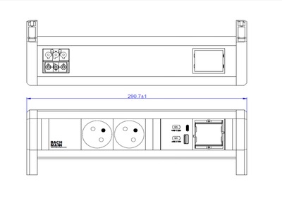 DESK 2xUTE 230V, 1xCustom, nabíjačka (USB A + USB C), GST18 IN/OUT, hliník/biely