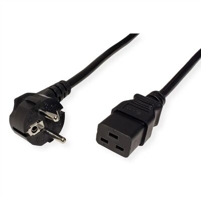 Kábel sieťový 230V, vidlica (CEE7/7) lomená - C19, 3m, 1.50mm², 16A, čierny