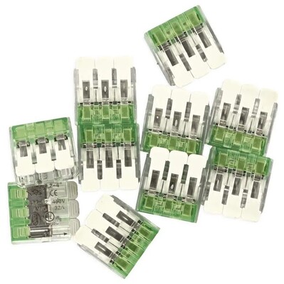 Spojka páčková, svorka bezskrutková, 3-pólová, 0.2-4.0mm², priehľadná, 10 ks/bal