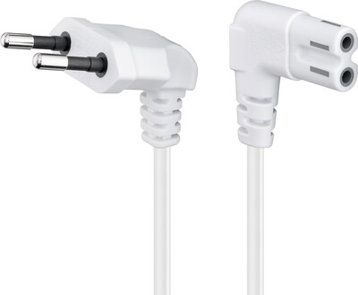 Kábel sieťový 230V, 2pin vidlica (CEE7/16) lomená - C7 (2pin) zahnutý, 5m, 0.75mm², 2.5A, biely