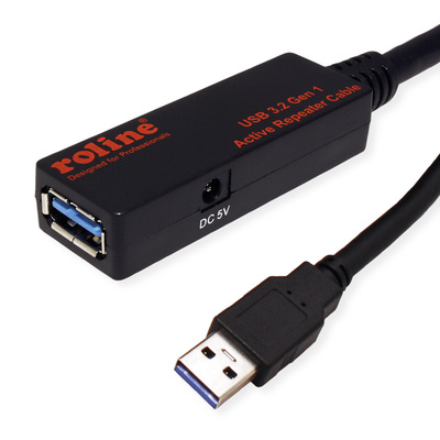 Kábel USB 3.2 Gen 1, A-A M/F 20m, 5Gbps, predlžovací, čierny, AKTÍVNY, s adaptérom