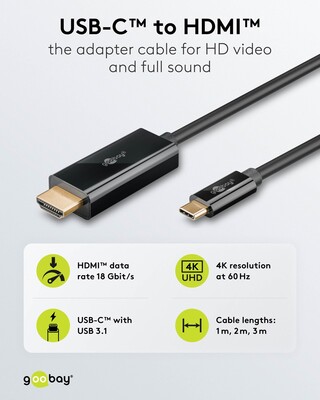 Kábel USB 3.1 Typ C na HDMI M/M 3m, gen.2, 4K@60Hz, čierny, pozl. konektor