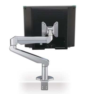 Držiak pre monitor na stôl, úchyt o dosku, pneumatický, max 8kg, rameno 486mm VESA 75/100 strieborný
