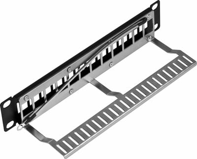 10" Patch panel 12port, Keystone, netienený, celokovový, 1U, čierny, neosadený 