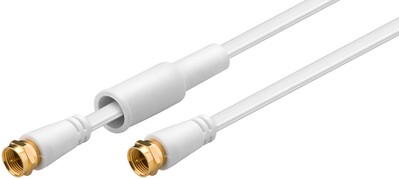 Kábel satelitný, koax F-konektor M/M 2.5m, 75 Ohm, 80dB, 2x tienený, CCS, biely, pozl. kon., plochý