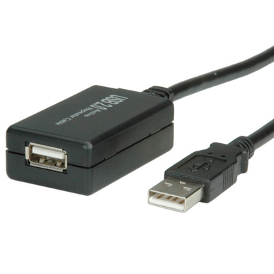 Kábel USB 2.0 A-A M/F 12m, High Speed, predlžovací, čierny, aktívny