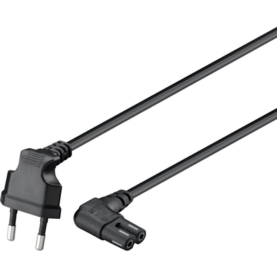 Kábel sieťový 230V, 2pin vidlica (CEE7/16) lomená - C7 (2pin) zahnutý, 1m, 0.75mm², 2.5A, čierny